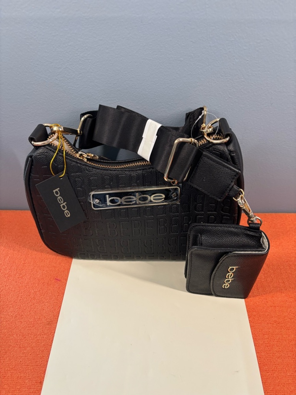 bebe Thea Black Crossbody Bag with Strap and Pouch